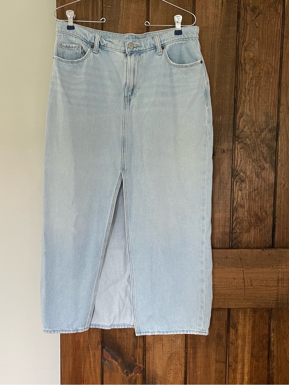 Old Navy Light Wash Denim Front Slit Jean Maxi Skirt 8 Medium